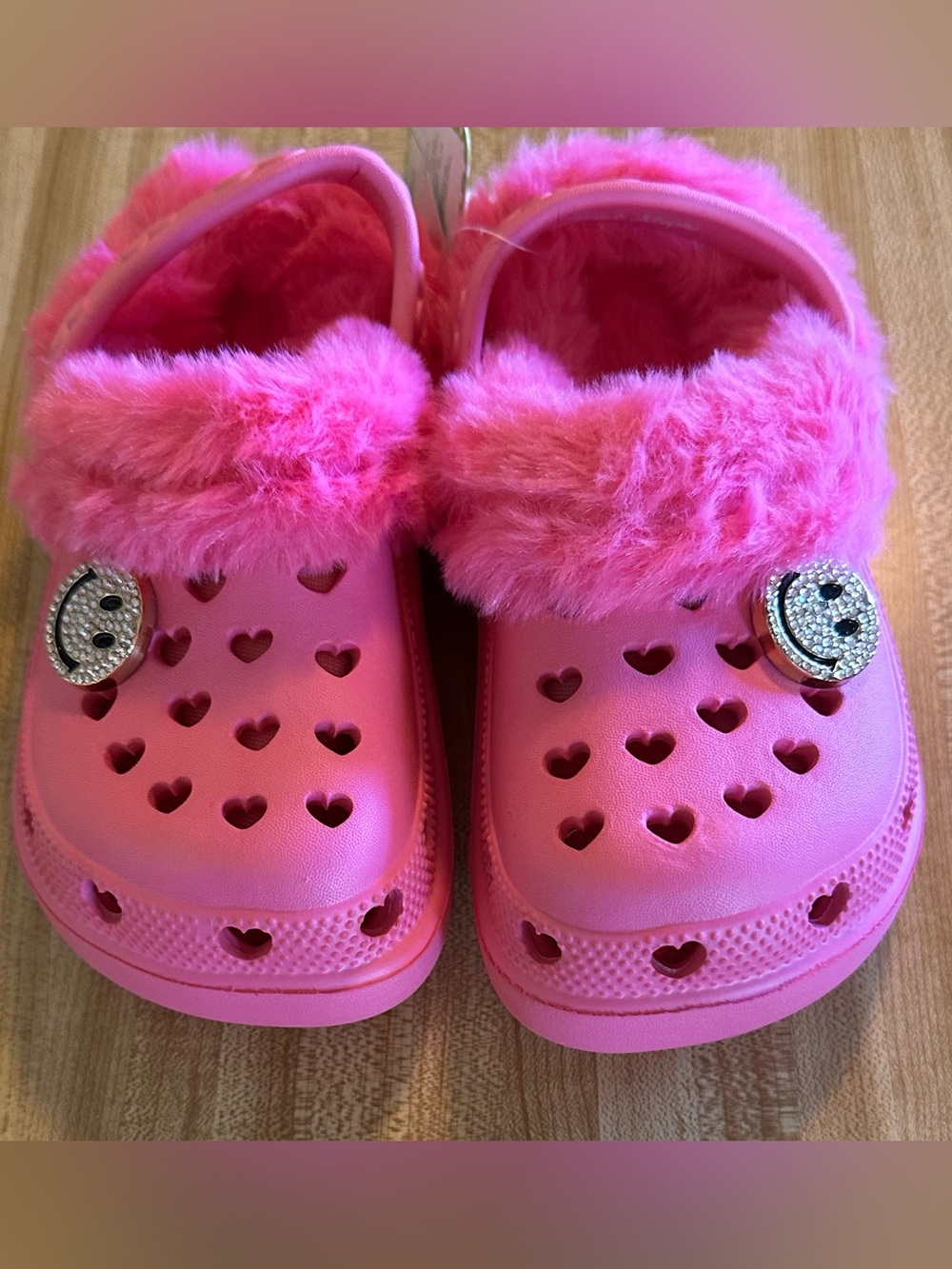First Steps Pink Fuzzy shoes with Charms